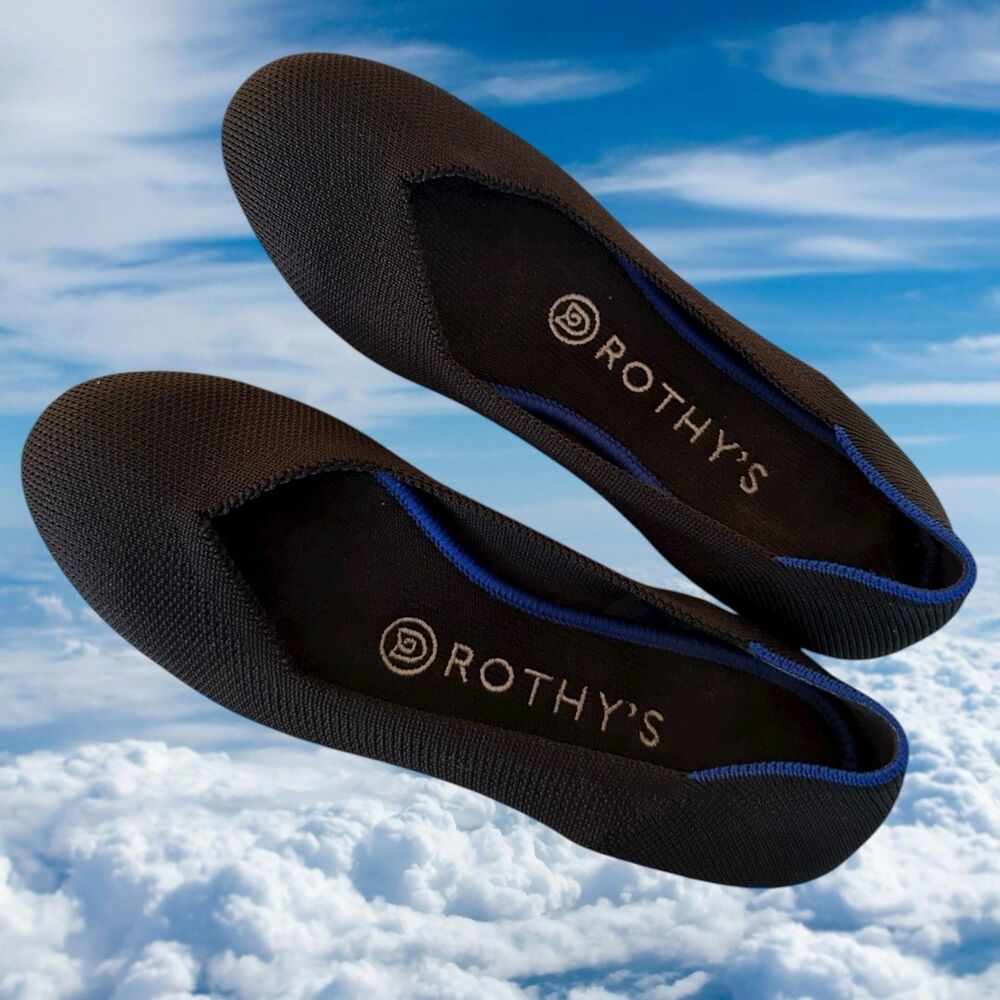 Rothy's The Flat Round Toe Black Blue Edge Solid Womens Size 6 US